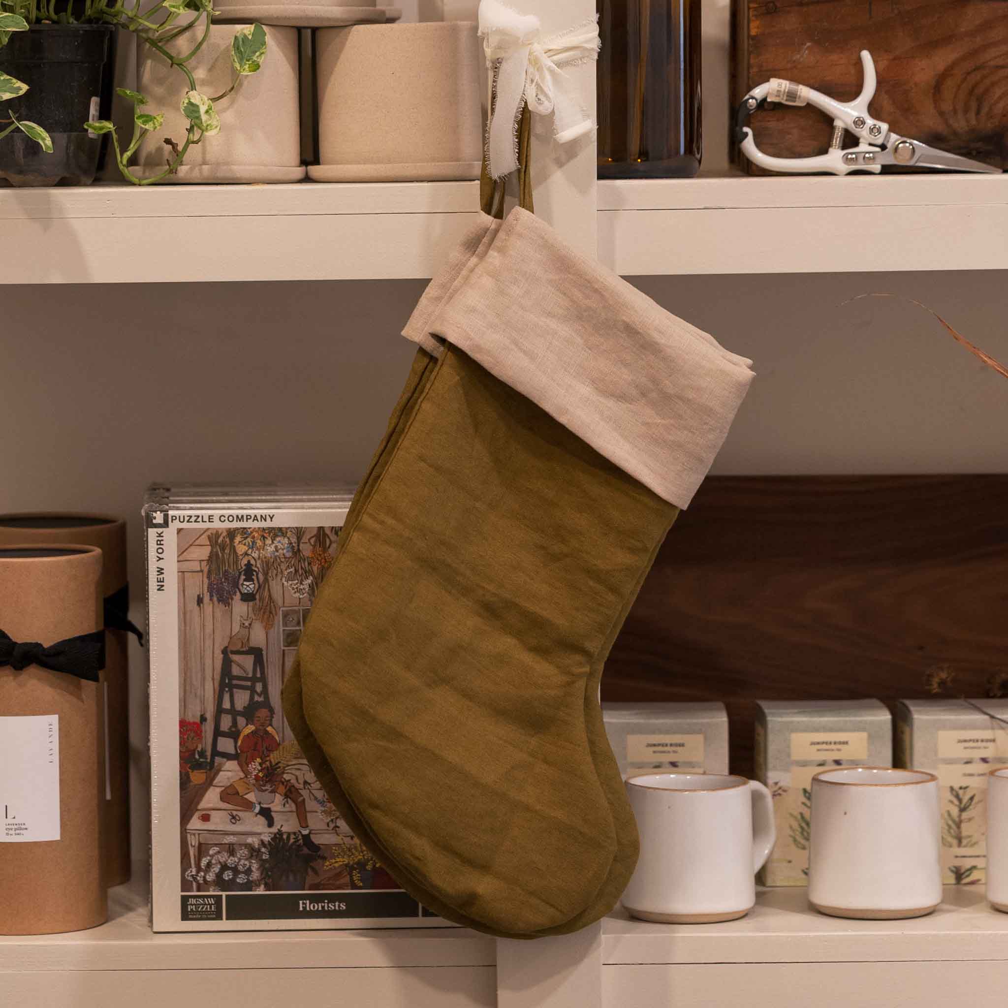 Linen Stocking | Olive Green